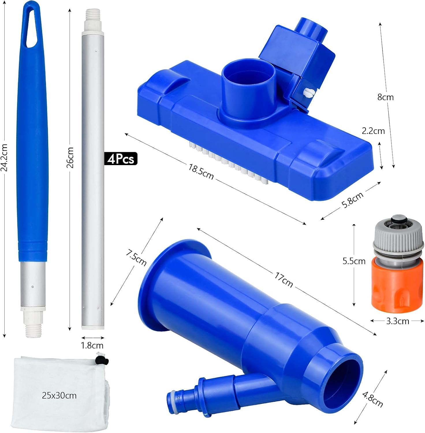 Aspirateur de piscine premium en PVC et aluminium – vue produit