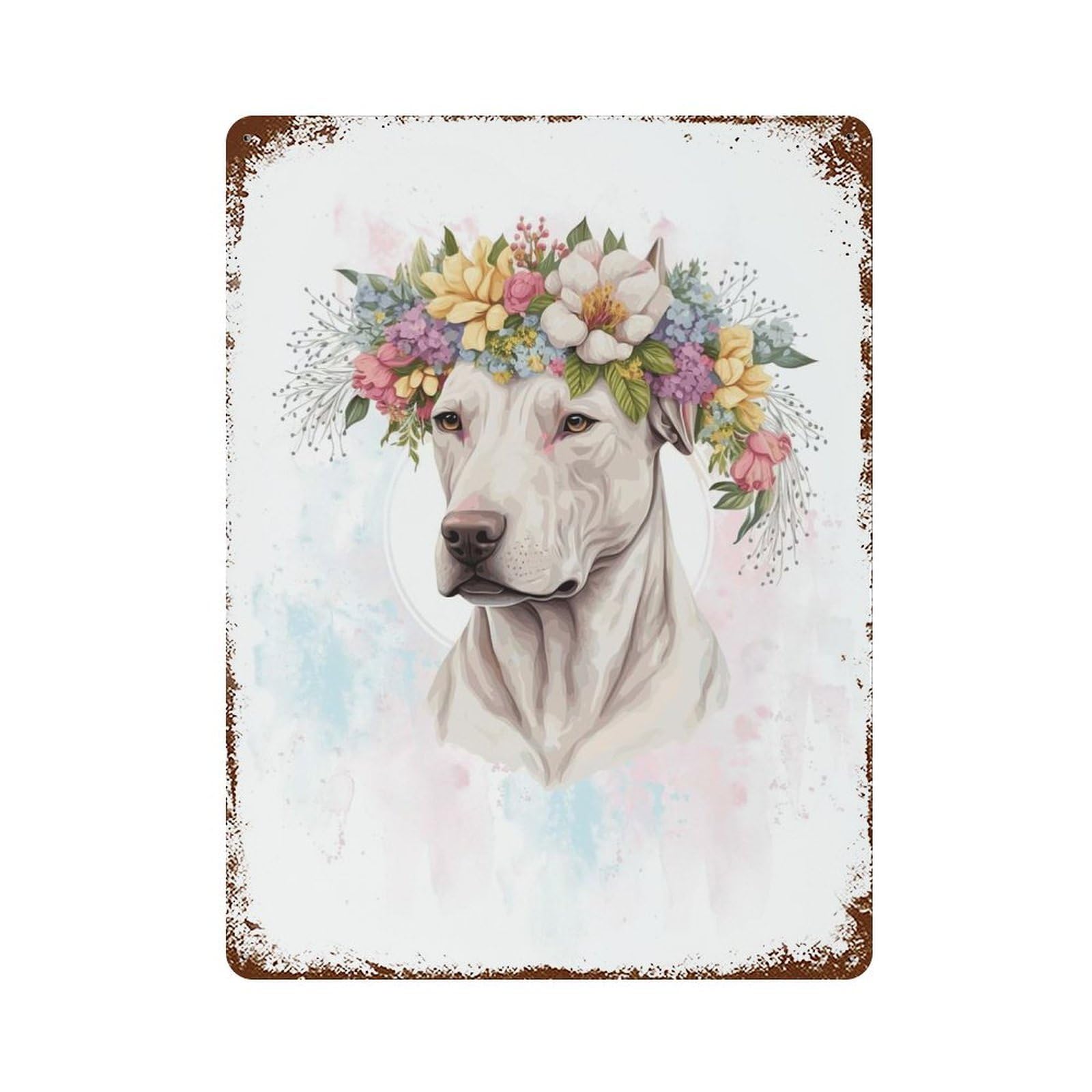 Floral Dogo Argentino Dog Vintage Rust Metal Sign 15.7"x11.8", for Patio, Garden Room And Bar Decor, Classic Wall Plaque