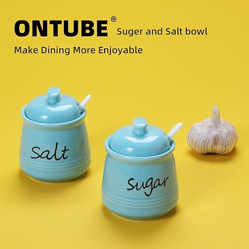 Miniatura 3 de ONTUBE Tazones de azúcar y sal de 12 onzas con tapa y cuchara, ollas de cerámica para condimentos, recipiente de especias para cocina, apto para