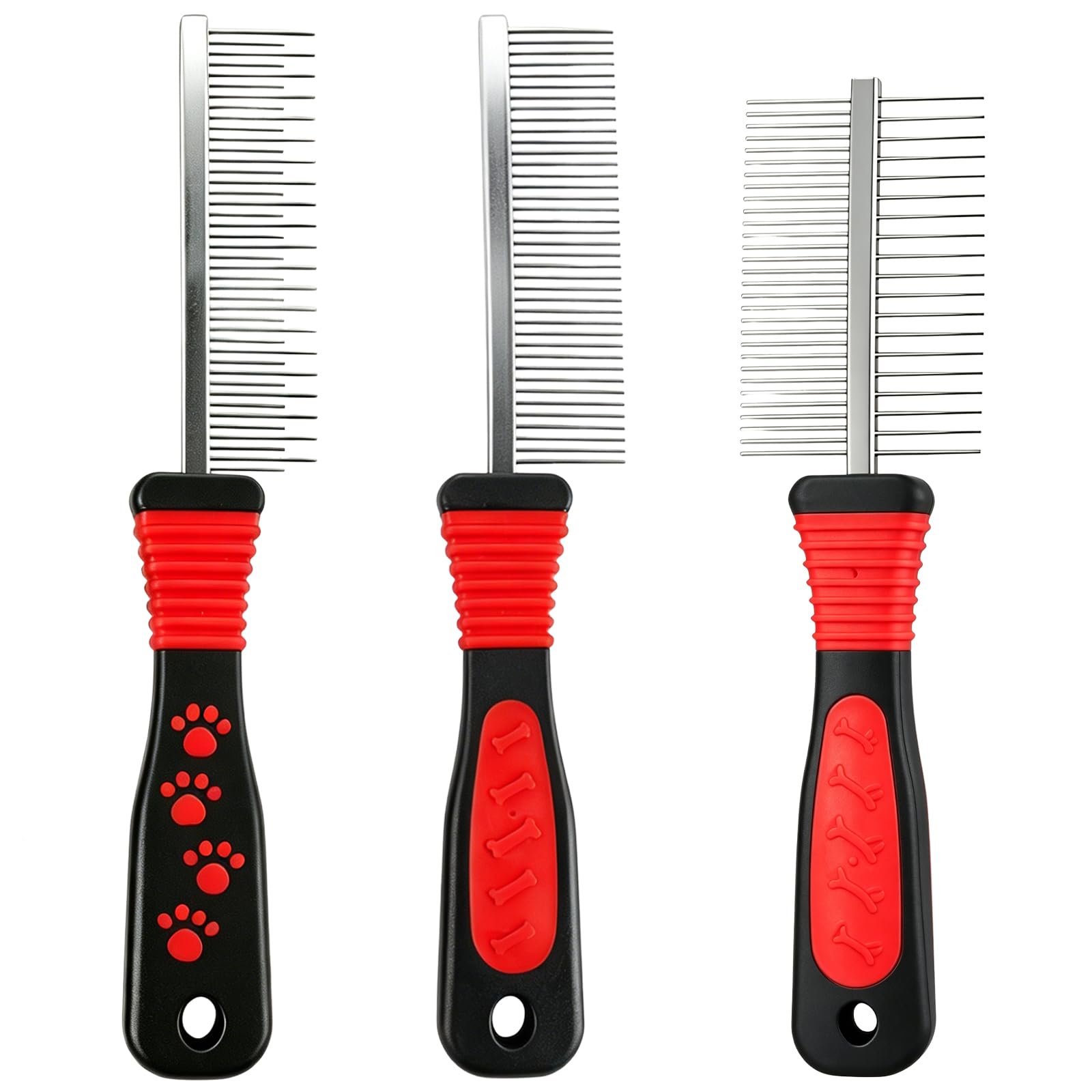 Dog Grooming Comb, Universal Pet Detangling Comb for Dogs, Cat Grooming Comb with Metal Teeth, Professional Pet Comb Set for Medium to Long Haired Cats and Dogs, 3 Piece Grooming Kit with Stainless St