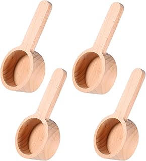 Coffee Wooden Scoop for Canisters Jars, 4 Pcs 4 Inch Wood Tablespoon Measuring Scoop Small Coffee Scoopes in Beech Wood Coffees Measure Scoopes for Kitchen Tools Ground Beans Tea Bath Salt