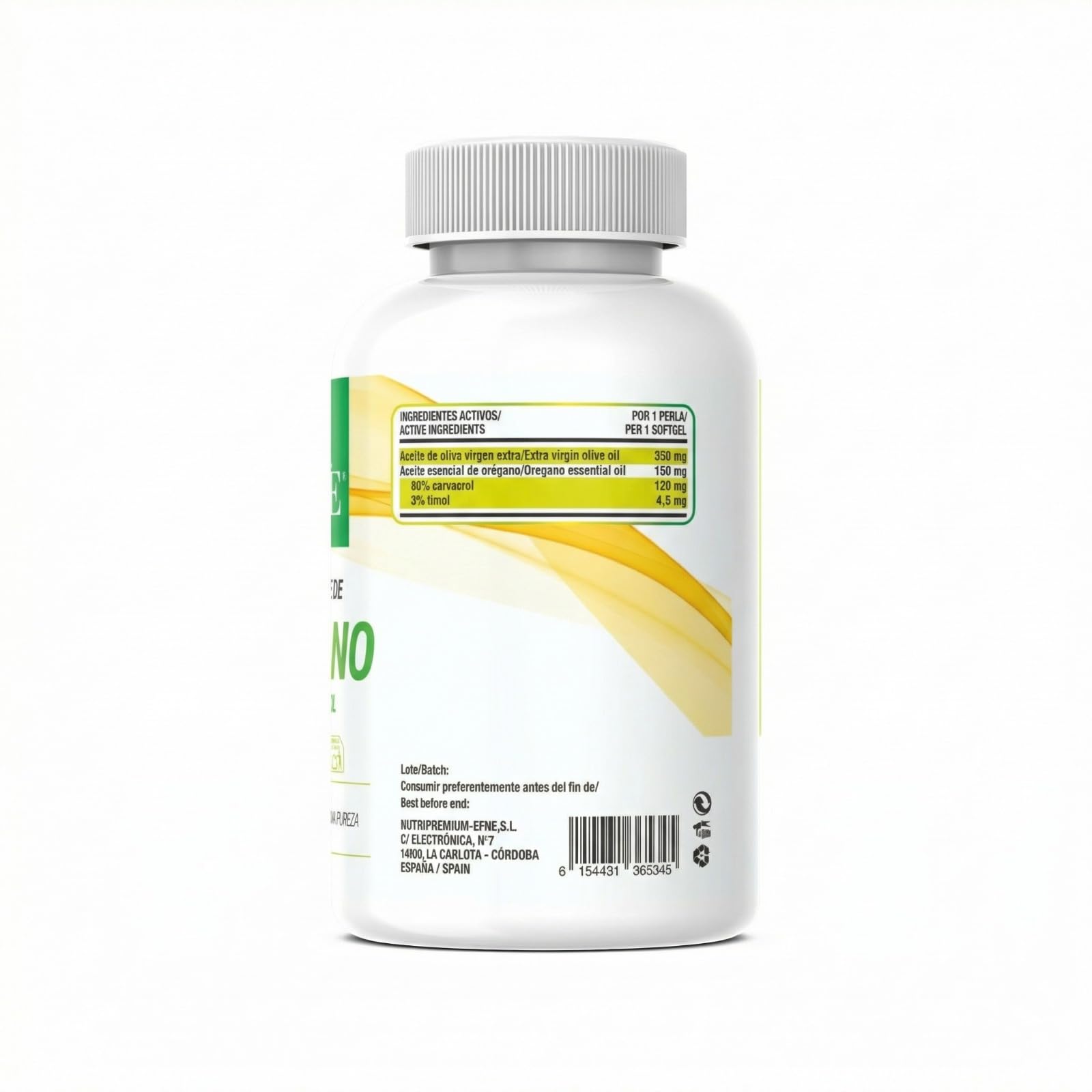 EFNE – Aceite de Orégano Premium 80% Carvacrol + 3% Timol en Perlas (120 perlas) – Con Aceite de Oliva Virgen Extra - 4 Meses suministro - 650mg por capsula en total