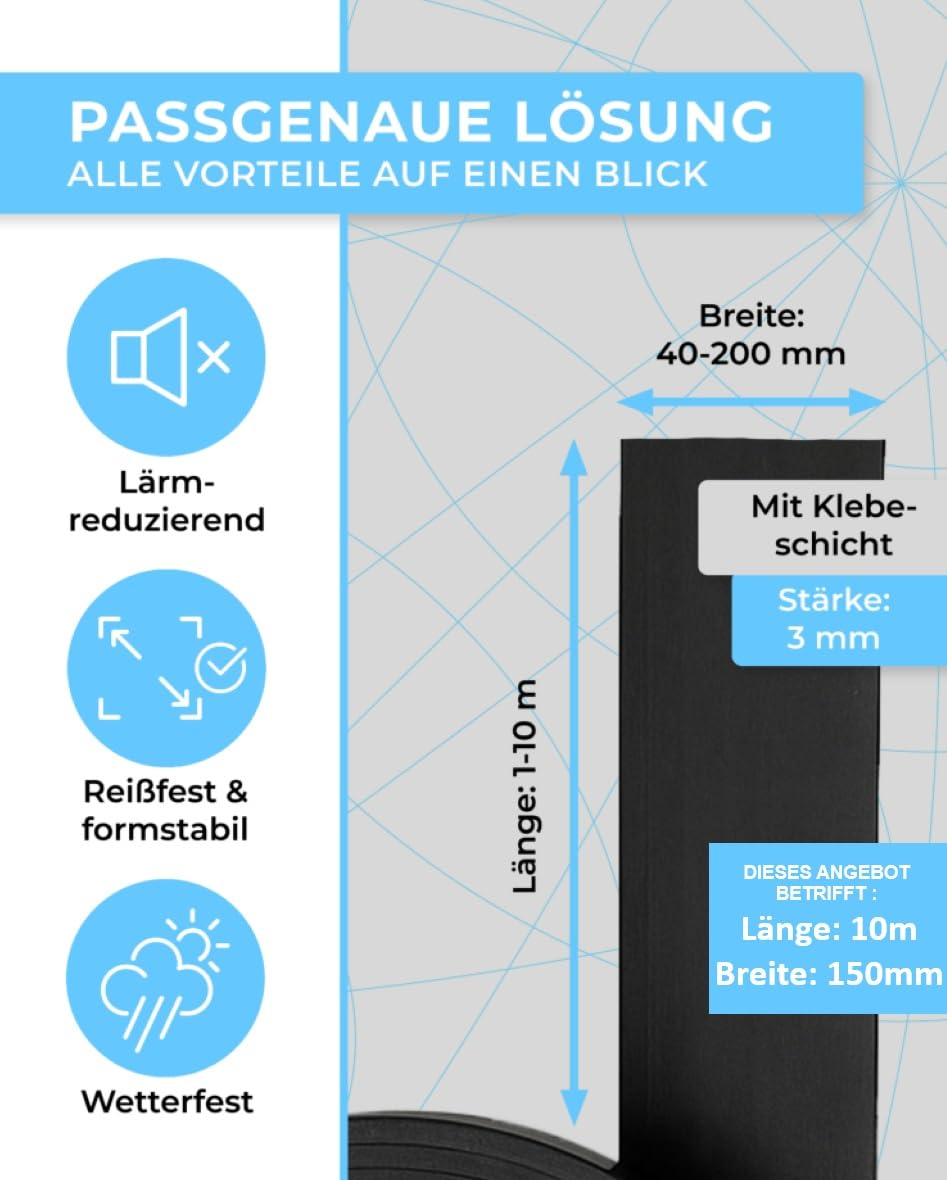 Moosgummi/Zellkautsch mit Klebeschicht 15cm breit 3mm dick 1 bis 10m lang EPDM (10m)