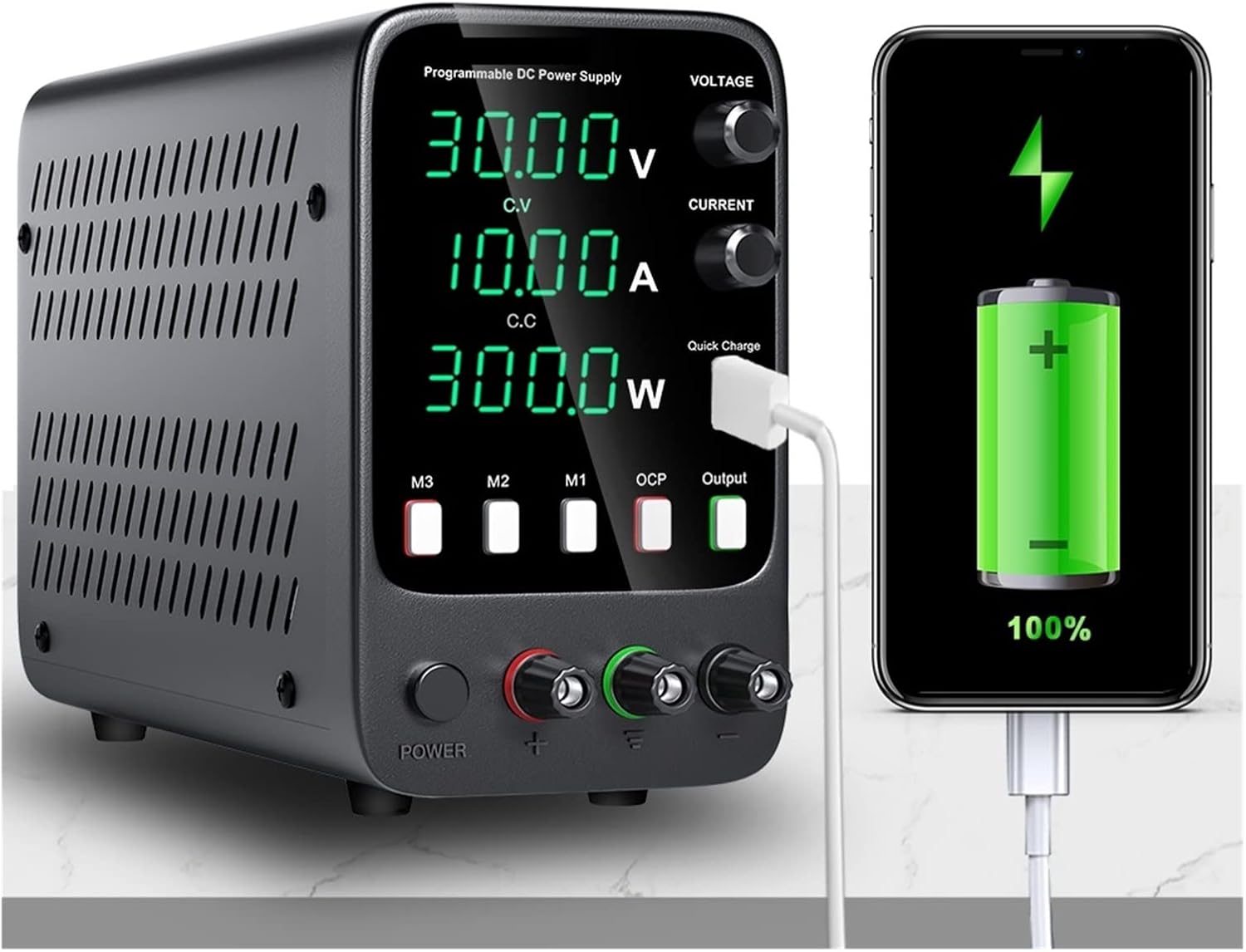 DC Power Supply, Adjustable DC Power Supply 30V 10A Lab Programmable Memory Function Bench Power Source Voltage Regulator Switch 60V 5A(120V 3A)