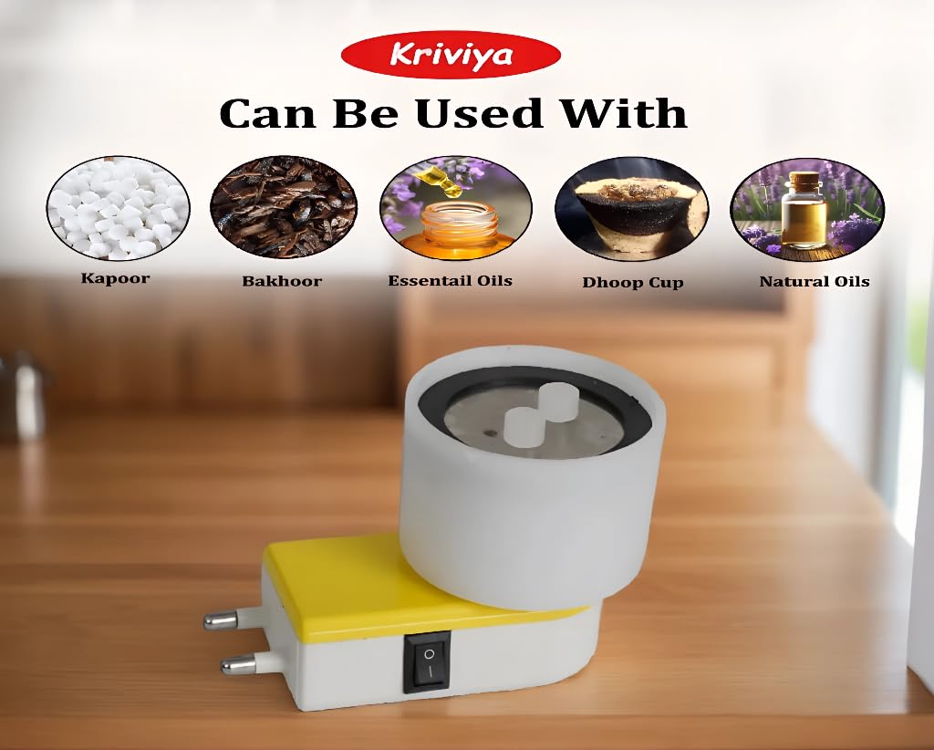 Kriviya Premium Electric Kapoor Dani | Home Fragnance Lamp with Night Lamp |Kapoor Dani for Home|Aroma Diffuser| Living Room | Incense Holder | Camphor Diffuser (NK-701 Round Yellow) 2