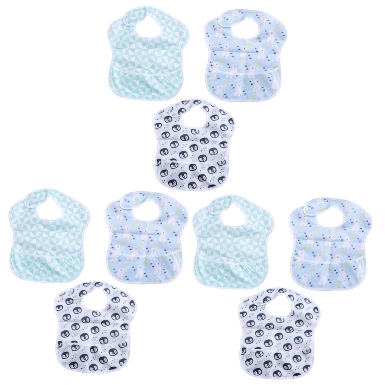 VICASKY 9pièces Bavoirs Étanches Pour Garçon Fille Avec Motifs Ours Et Pingouin Bavoirs Amovibles Pour Repas Garçon Fille Accessoires De Nourriture Pour Garçons