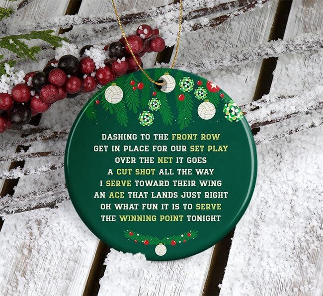 Miniatura 2 de Adorno redondo de cerámica de voleibol, Jingle All The Way - Adorno de Navidad - Adorno de vacaciones - Regalo de entrenador de voleibol - Adorno de