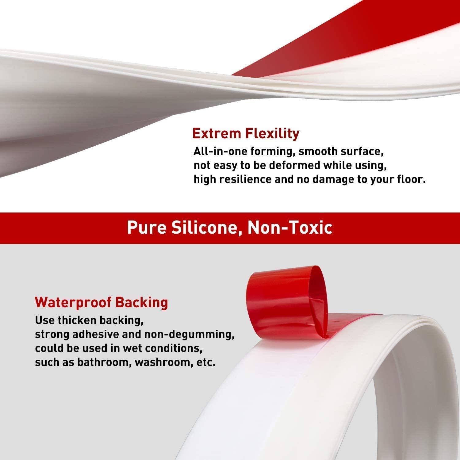 2pcs of Bathroom Waterproof Strip self-Adhesive Door Bottom Seal, Sound and Windproof Warm Rubber Strip (1.77x37.8x2, White), 1.77 x 37.8, GB-45Y