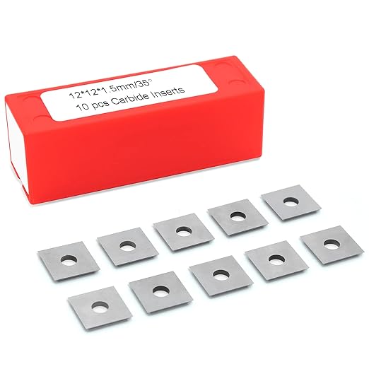 K1215-12mm Square Corners Carbide Inserts 4 Edges (12mm lengthX12mm widthX1.5mm thick-35 Degree Cutting Angle), Pack of 10, Straight-Hole
