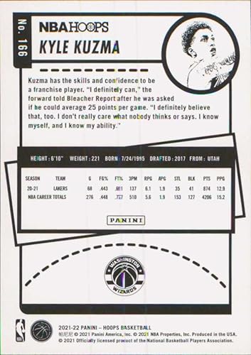 Miniatura 2 de 2021-22 NBA Hoops #166 Kyle Kuzma Washington Wizards Official Panini Basketball Card (Stock Photo Shown, card is straight from Pack and Box in Raw