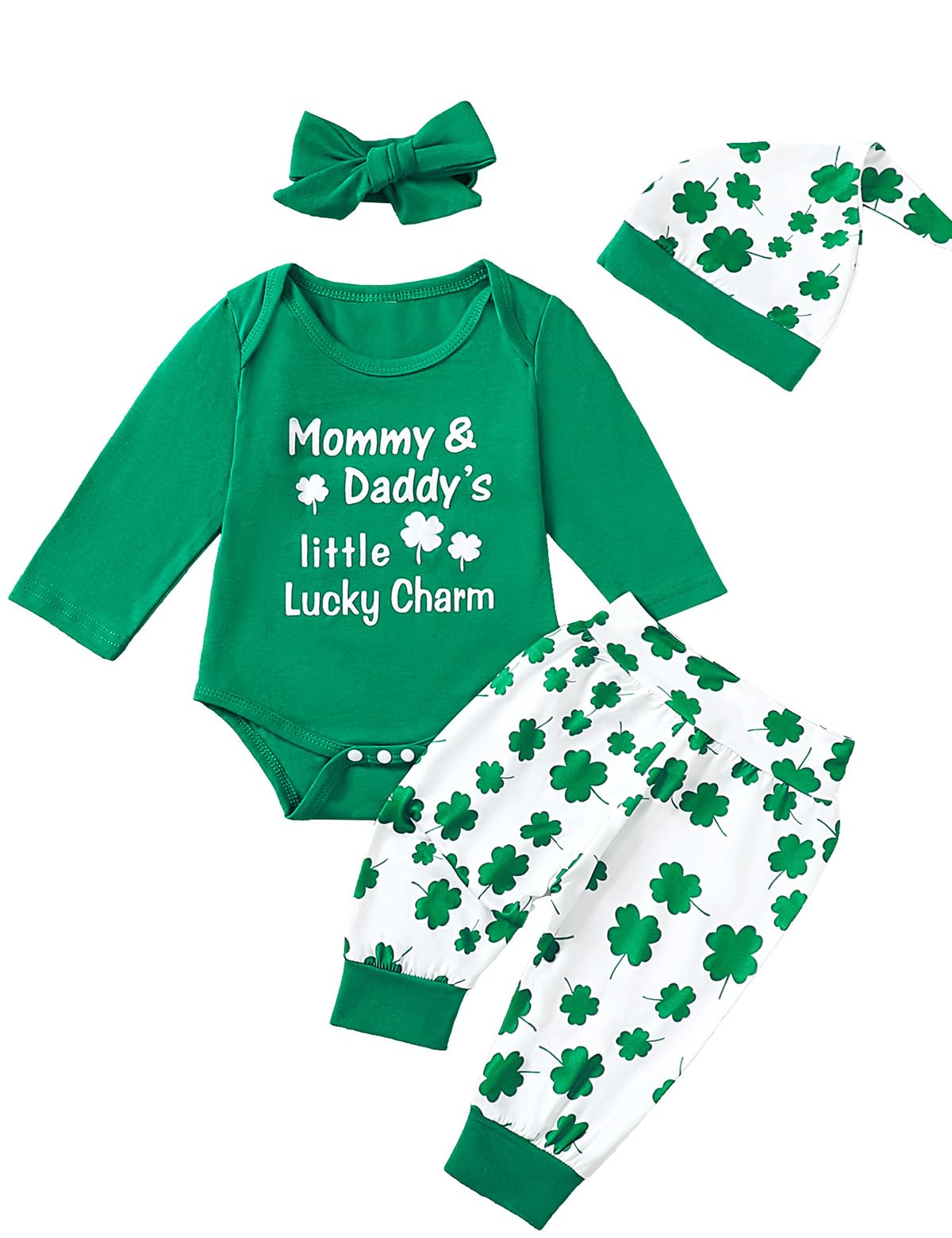 Aslaylme Baby Boy Girls St. Patrick's Day Outfit Saint Patrick's Day Clothes Mommy Daddy's Little Lucky Charm Bodysuit (Green-Dad, 6-12 Months)