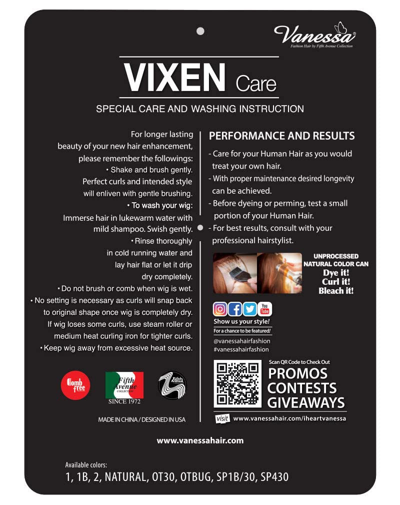 VANESSA VIXEN Human Hair Collection Wigs Medium Long Length Straight Style with Slim Bang - HH TARIN (OTBUG)