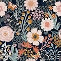 Willowix Dark Blue Peel and Stick Wallpaper Navy Floral Contact Paper 17in x118in Boho Vintage Floral Wallpaper Pink Flowers Self Adhesive Removable Wall Paper for Bathroom Kitchen Cabinets Decorative