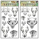 Tattoos 2 Sheets Animal Deer Wolf Tiger Bull Cow Tattoos Men Women Arm Tattoo Temporary Tattoos Sticker Fake Tatoo Body Art Waterproof