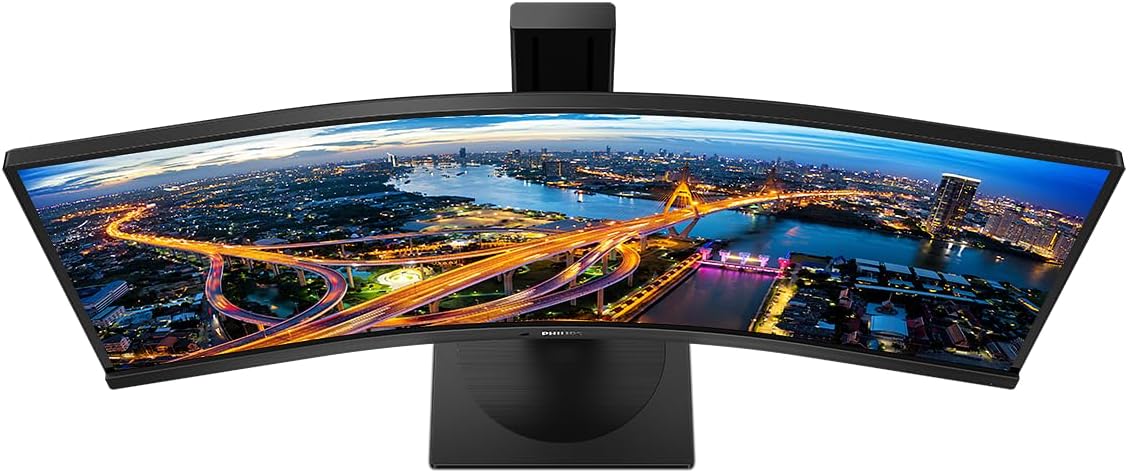 Зверху ўніз view of the Philips 346B1C curved monitor
