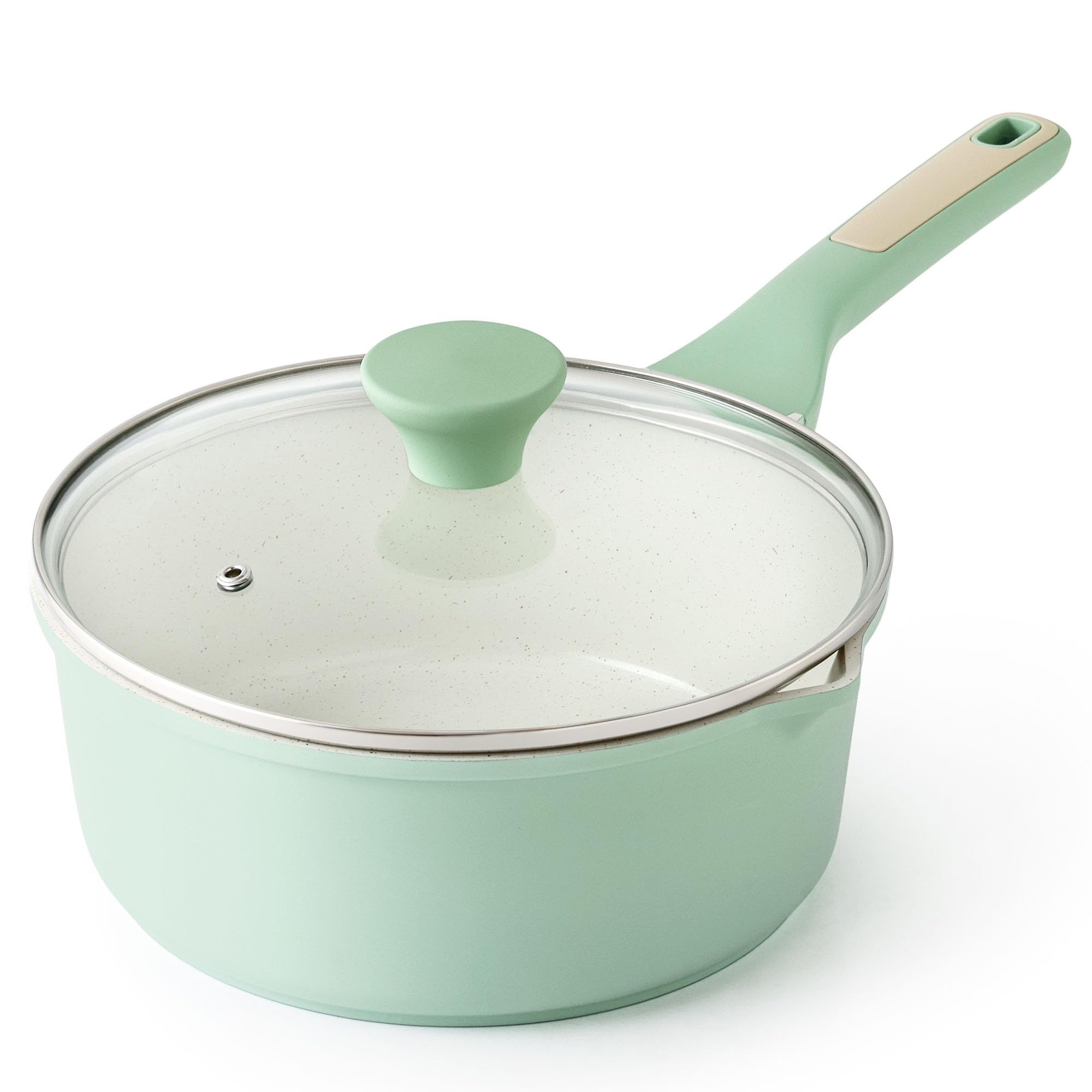 SENSARTE Ceramic Nonstick Saucepan with Double Pouring Spout, 3QT, Green