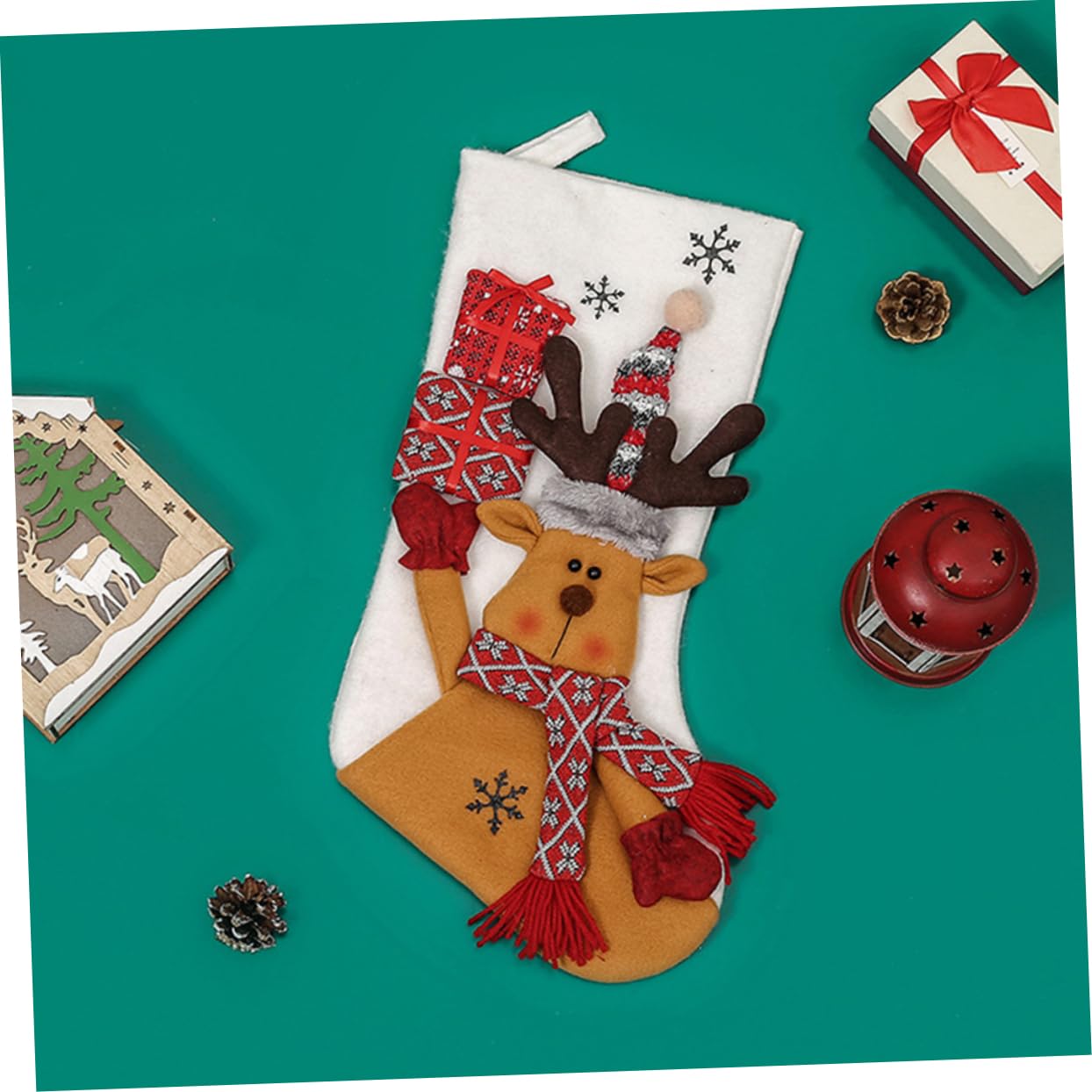 MAGICLULU 5 Piezas Calcetines Navideños Sostenedor del Calcetín De Navidad Colgante Cajas Gran Calcetín De Navidad Estante De Navidad Felpa Decoraciones Medias De Navidad Tejido No Tejido