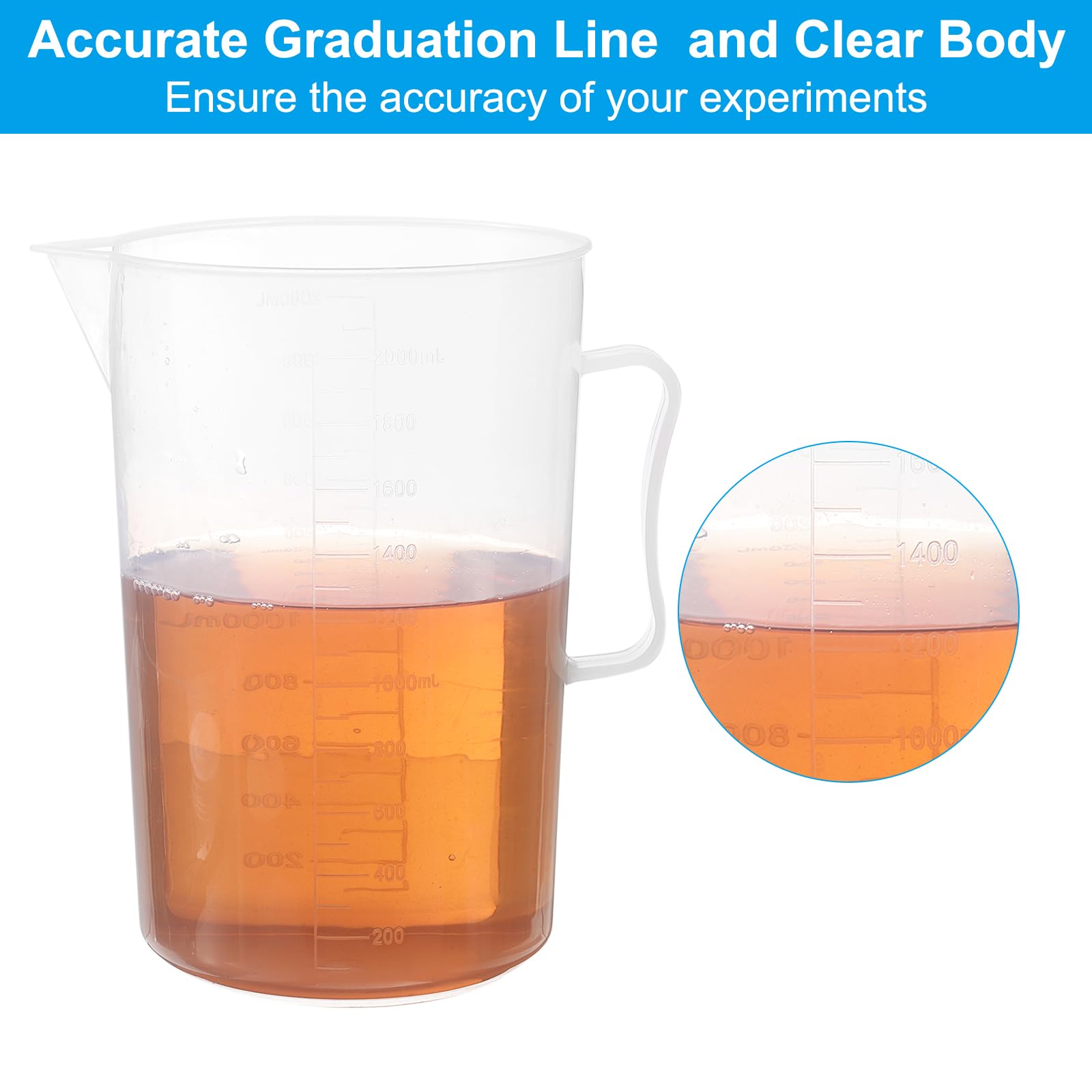 PATIKIL 3Pcs 2000ml Tasses À Mesure Pour Expériences De Laboratoire