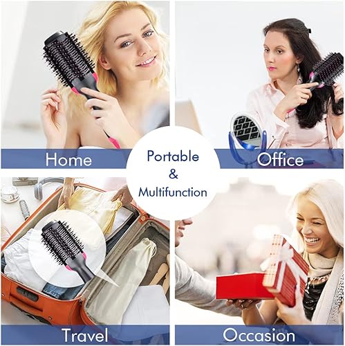 Miniatura 7 de Cepillo secador de pelo, 4 en 1 para secador de pelo, voluminizador para mujeres, cepillo de aire caliente de iones negativos con pinzas para el