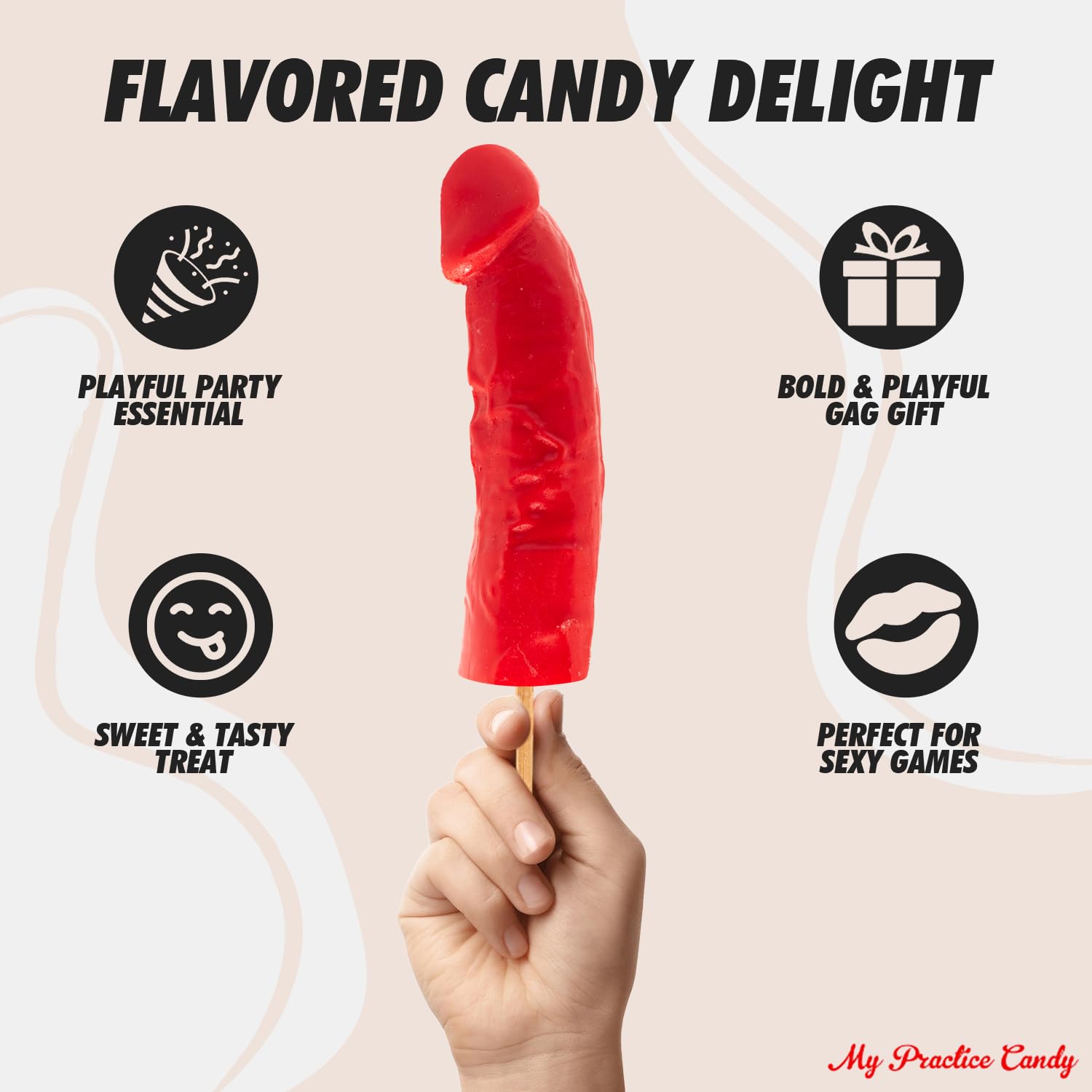 8" Cock Pop Candy Lollipop - Hilarious Bachelor and Bachelorette Party Favor Candy, Fun Adult Novelty Lollipop and Sucker - Strawberry Flavored