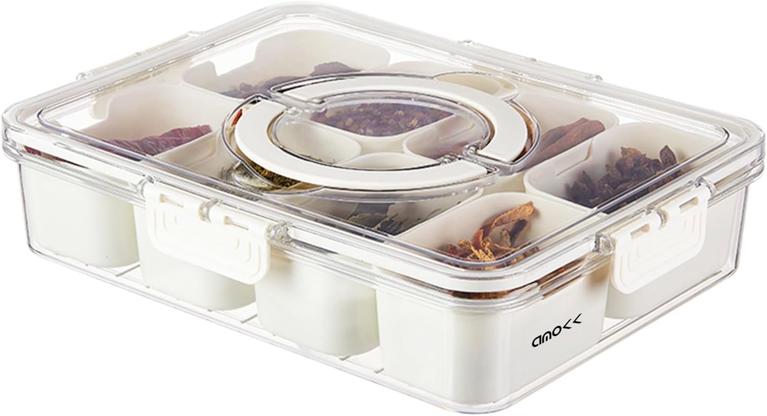 amokk Divided Serving Tray with Lid and Handle Snackle Box Charcuterie Container Portable Snack Platters Organizer for Candy, Fruits, Nuts, Snacks, for Party, Entertaining, Picnic (8 Compartments)