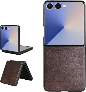 COQUE Case für Samsung Galaxy Z Flip7 Handyhülle, Samsung Galaxy Z Flip7 Flip Cover mit Litschi-Muster-Braun