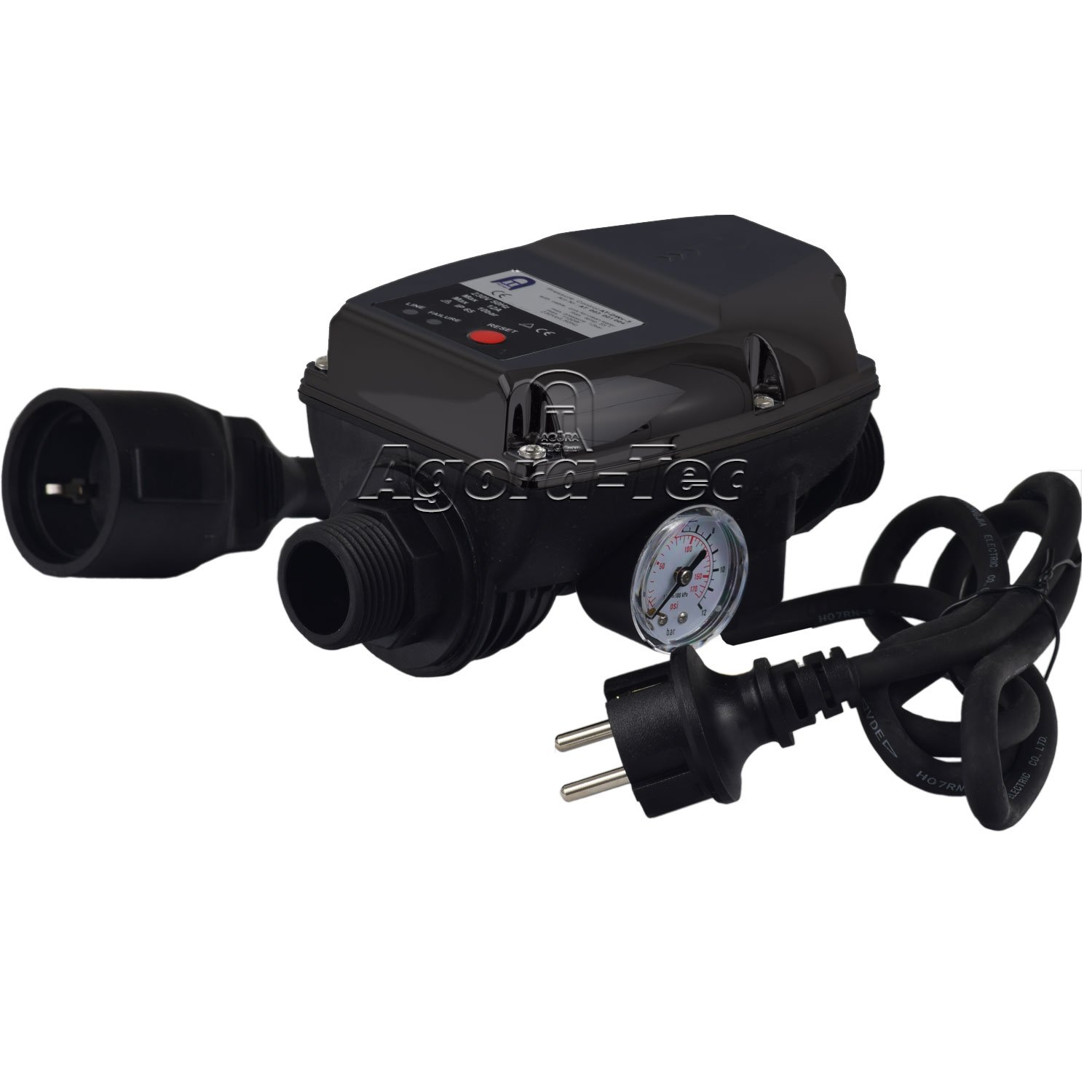 Agora-Tec® 3 Zoll Tiefbrunnenpumpe 370W-screw Set 15m Kabel | inkl. Pumpensteuerung Dwv-5 & Trockenlaufschutz | Schraubenpumpe sandresistent | 1800l/h | 75m Förderhöhe | 7,5 bar | Ø 76mm