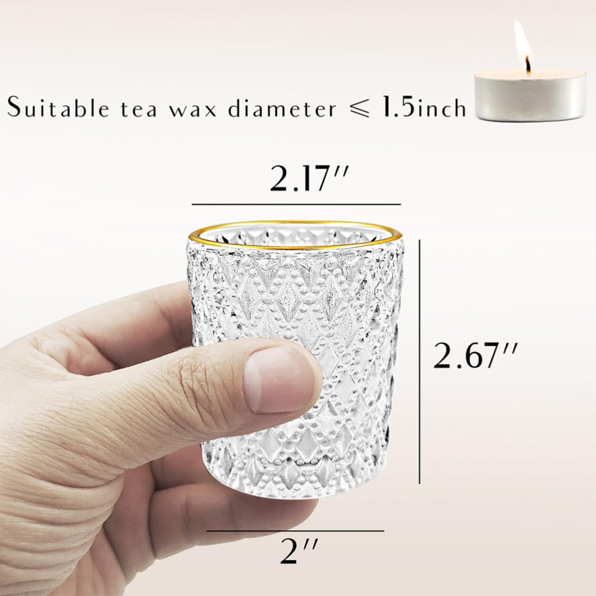 jojofuny 12 Stück Transparente Glas Kerzenhalter mit Goldrand für Romantisches Kerzenlicht zum Abendessen und Stilvolle Wohnzimmer Tischdeko Sicher und Elegant