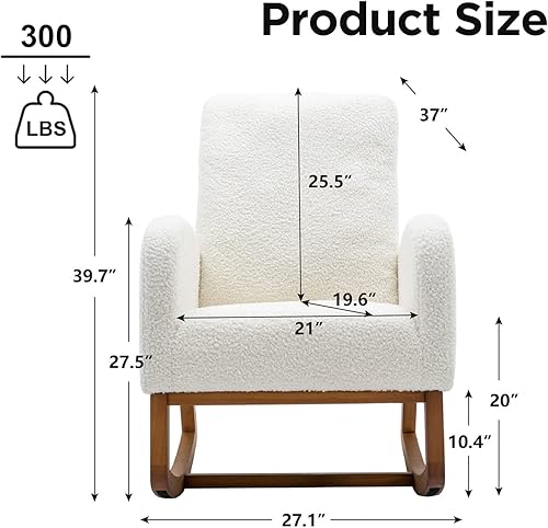 Miniatura 8 de Mecedora moderna, tapizada para guardería, cómoda silla con bolsillo lateral para sala de estar (beige)