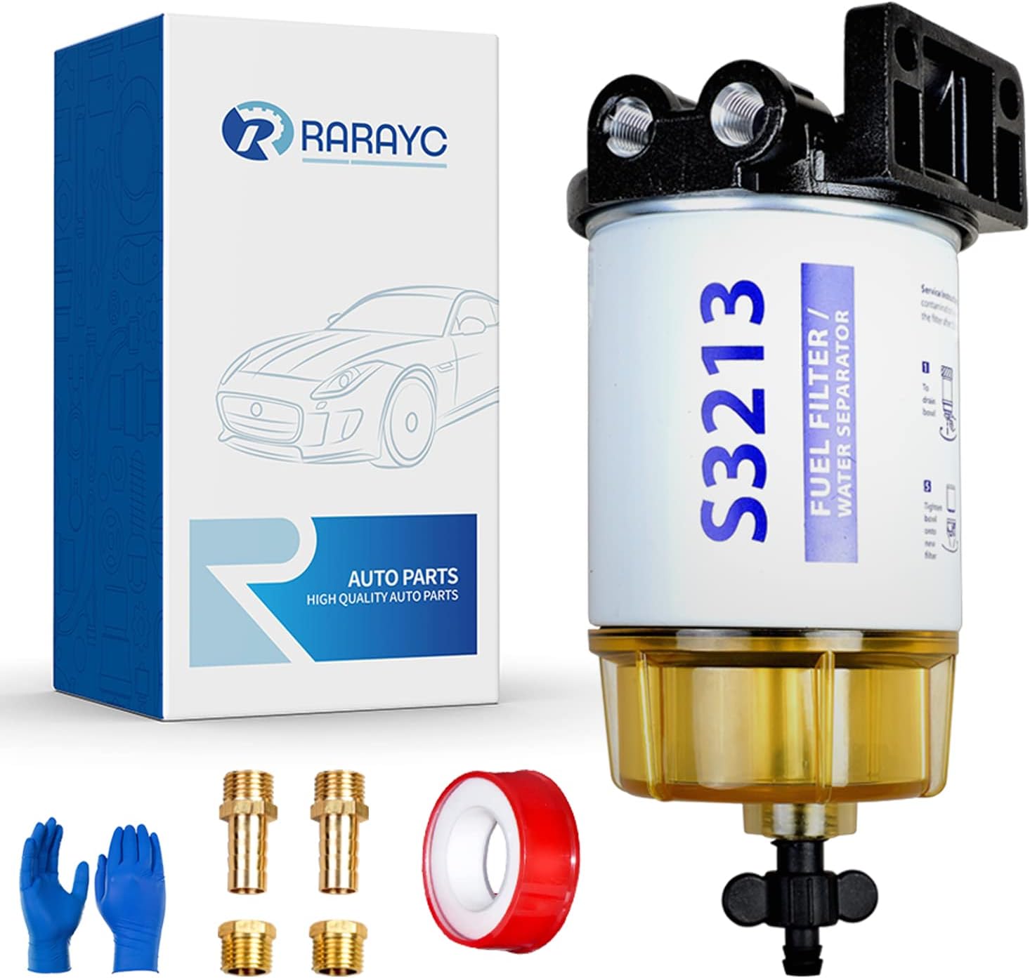 S3213 Fuel Filter Water Separator Replacement for Marine Outboard Motor Mercury with 3/8" Barb x 1/4" NPT Fittings Replaces# 35-60494-1, 18-7932 -1, 18-17928, 35-809097