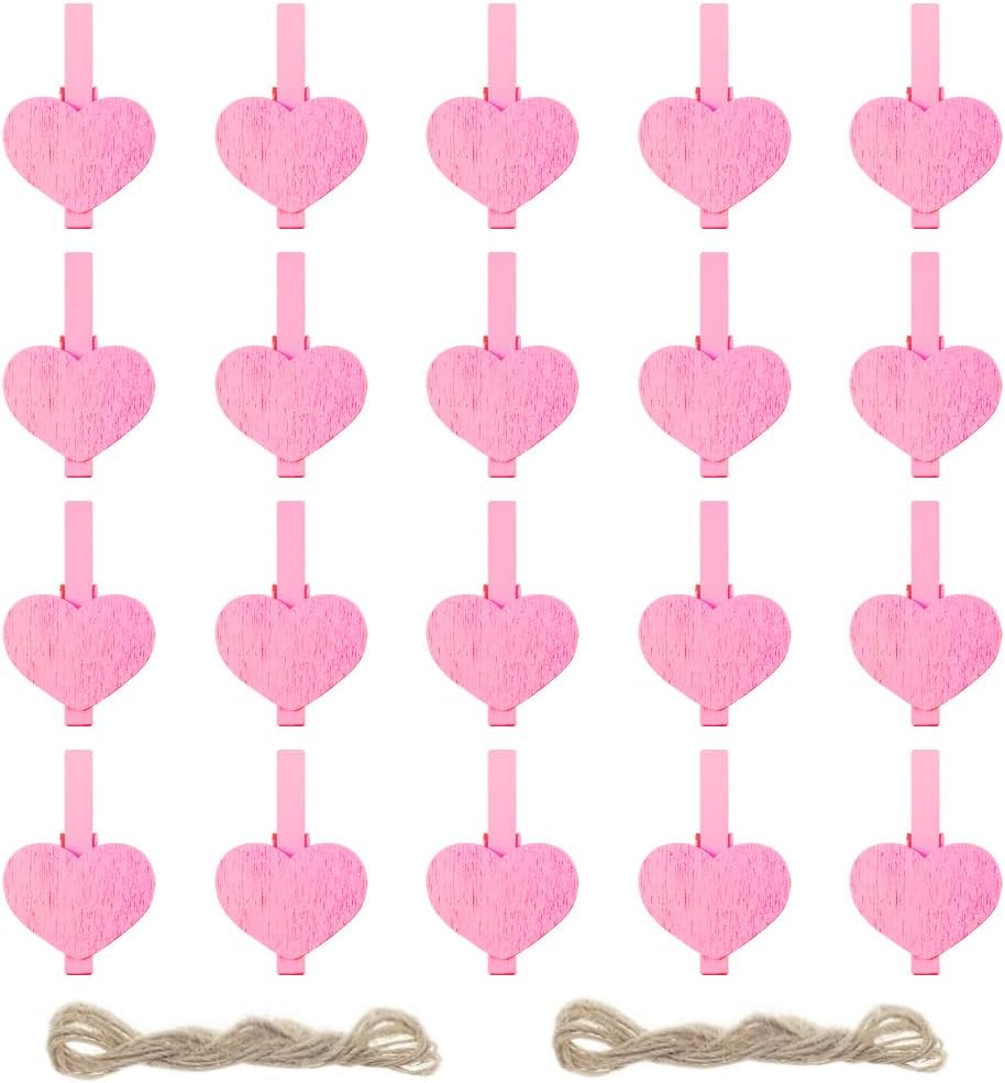 Pink Heart Clothespins Mini Wooden Heart Shaped Clothespins Small Valentines Decorative Wood Clothes Pins Clips for Photos Crafts Pictures