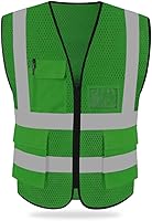 Vista 10 de HYCOPROT Chaleco reflectante de seguridad de malla de alta visibilidad con bolsillos y cremallera, cumple con las normas ANSI/ISEA