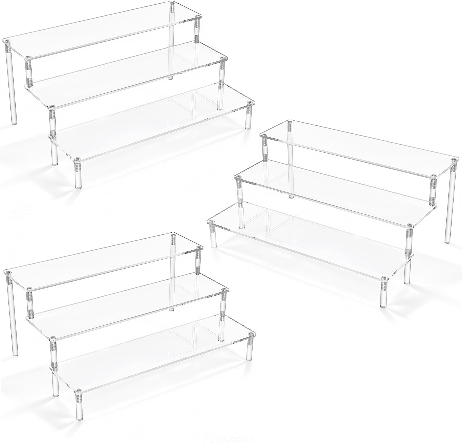 Clear Acrylic Display Riser, 3 Tier Display Stand 12 Inch Perfume Organiser | Riser Shelf for Amiibo Funko Figures, Cupcakes, Cologne, Cosmetics, Collectibles, Easy to Assemble, 3 Packs