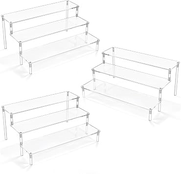 AZEAM Acrylic Display Risers,Clear Acrylic Risers Display Stand Shelf 3 Tiered Cupcake Stand Perfect for Amiibo Funko Pop Figure Desserts Stand Tabletop Perfume Colognes Toys Collections Cosmetic