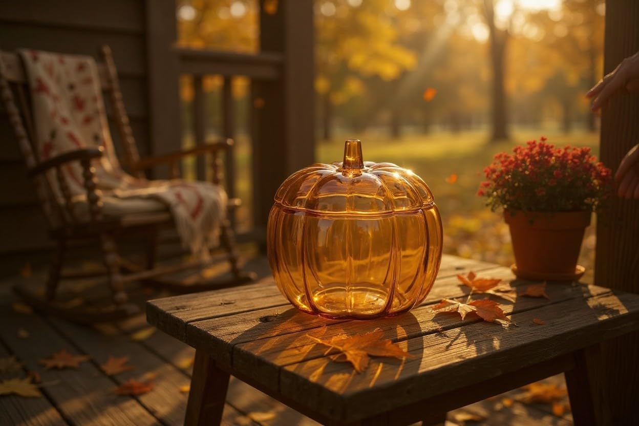 Halloween Pumpkin Glass Candy Jar with Lid, 2.2 Quart