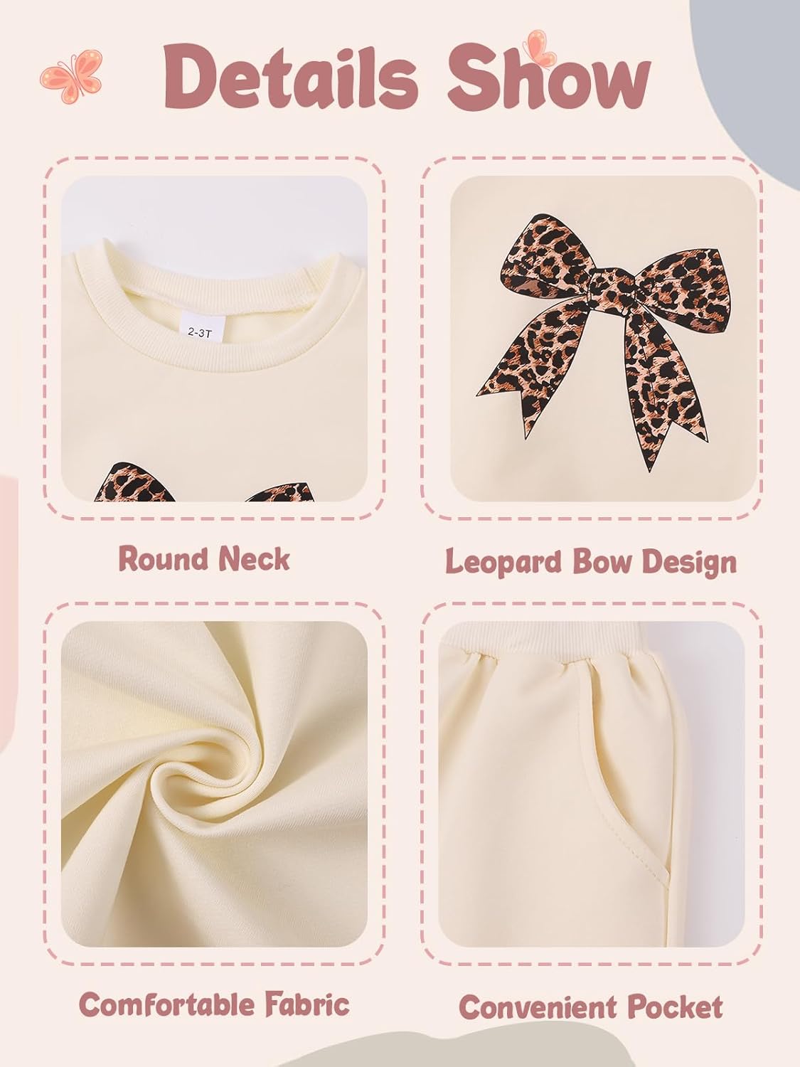 ESHOO Toddler Girl Clothes 2 Piece Leopard Outfits Long Sleeve Sweatshirt Pants Tracksuit Fall Winter Clothing Set 2-7T - Image 6