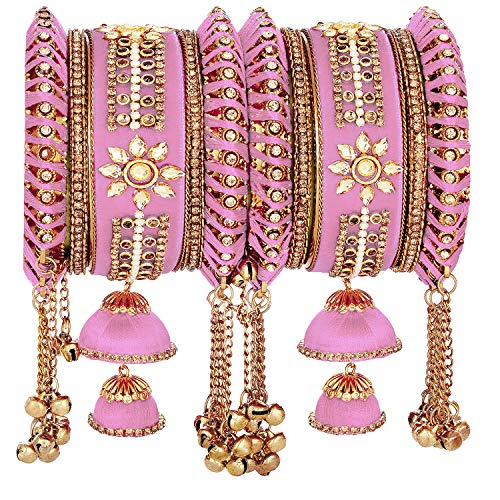 Image of Peora Velvet Silk Thread Kundan Studded Chuda Bangles Set Gift for Women