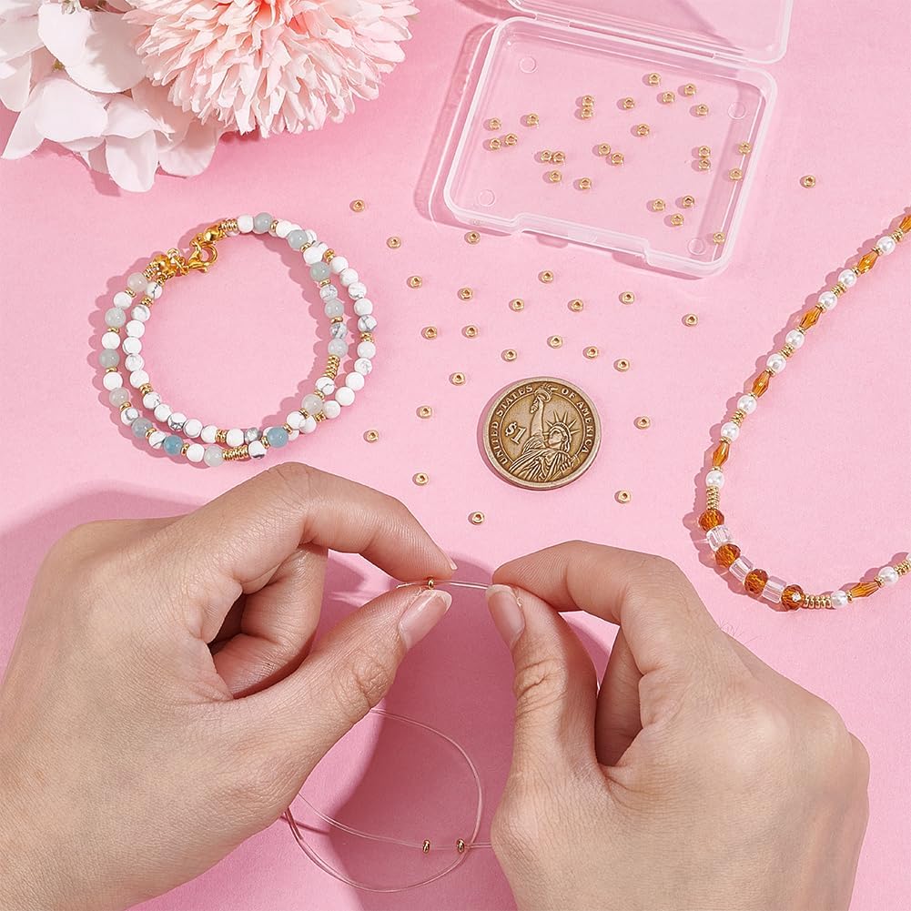 BENECREAT 300Pcs 3mm Flat Heishi Spacer Beads, Real 18K Gold Plated Spacer Beads, Flat Round Disc Loose Beads for Earrings Bracelets Necklaces Making, 1mm Thick - Image 3