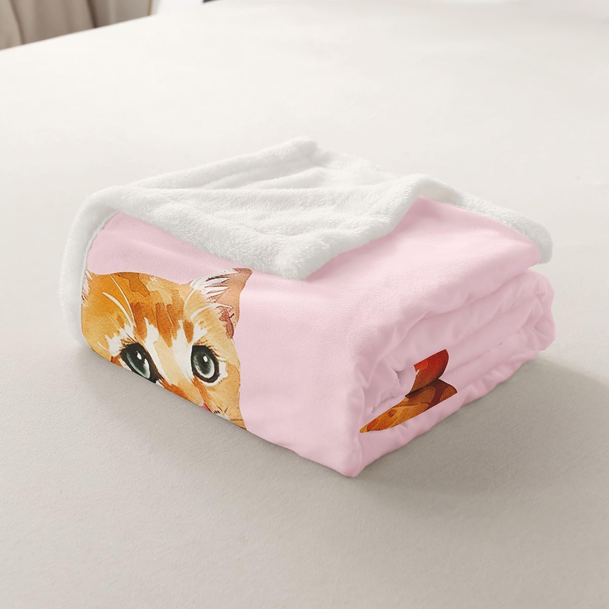 Yellow Cat Fleece Flannel Blanket,Lovely Cat Bowknot Bed Blanket for Bed Sofa Couch,90"x90"Dreamy Pink Girls Bed Plush Blanket,Cute Aniamls Lightweight Blanket
