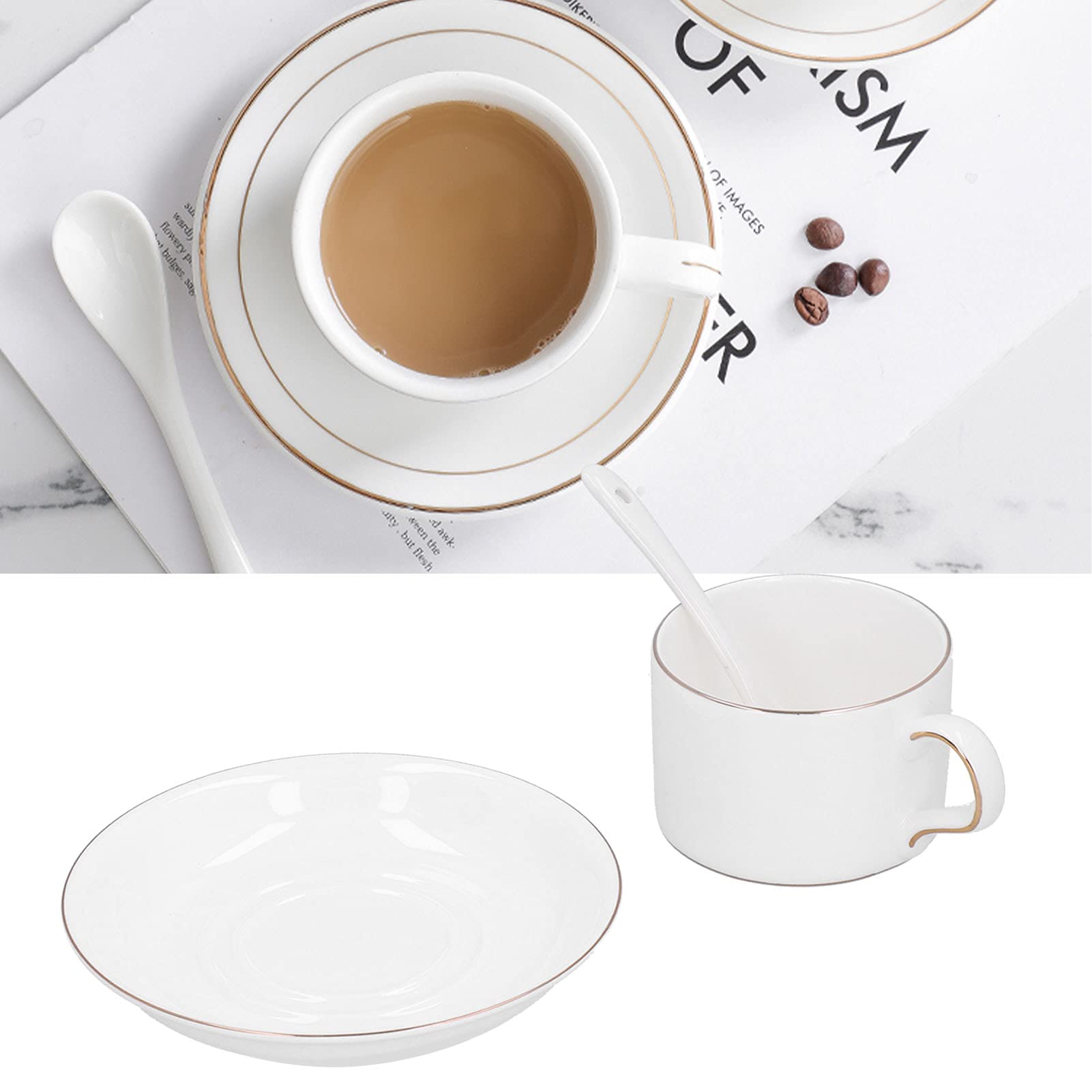 Juego De 4 Tazas De Café, Juego De Tazas De Té Y Platillos, Taza De Cuchara De Porcelana De Hueso Alto Y Juego De Platillos, Taza De Café Con Platillo, Cuchara, Taza De Té, Regalo Para La Cocina Del H