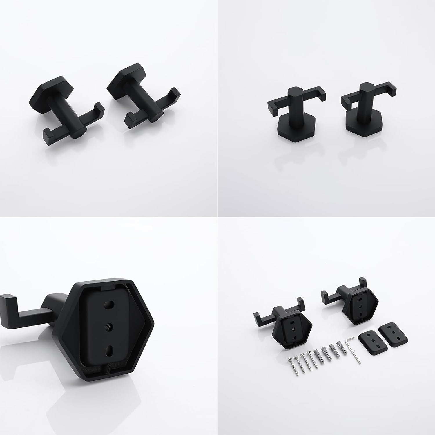 GERZWY Matte Black Coat/Robe Clothes Hook for Bath Kitchen Modern Hotel Style, Stainless Steel Bathroom Double Towel Hook Wall Mounted 2 Pack