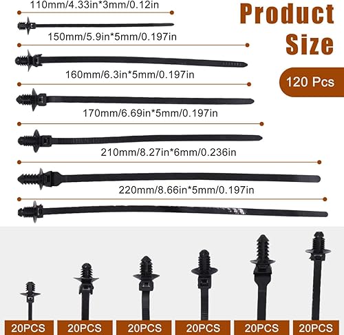 Vista 9 de Benliu - 30 bridas de nailon para cables de montaje a presión, 8.3 x 0.2 pulgadas, nailon resistente, surtido de autobloqueo para atar cables