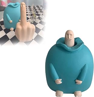 Junwait Funny Smiling Middle Finger Statue - Quirky Resin Novelty Sculpture for Desk, Office, Shelf Decor