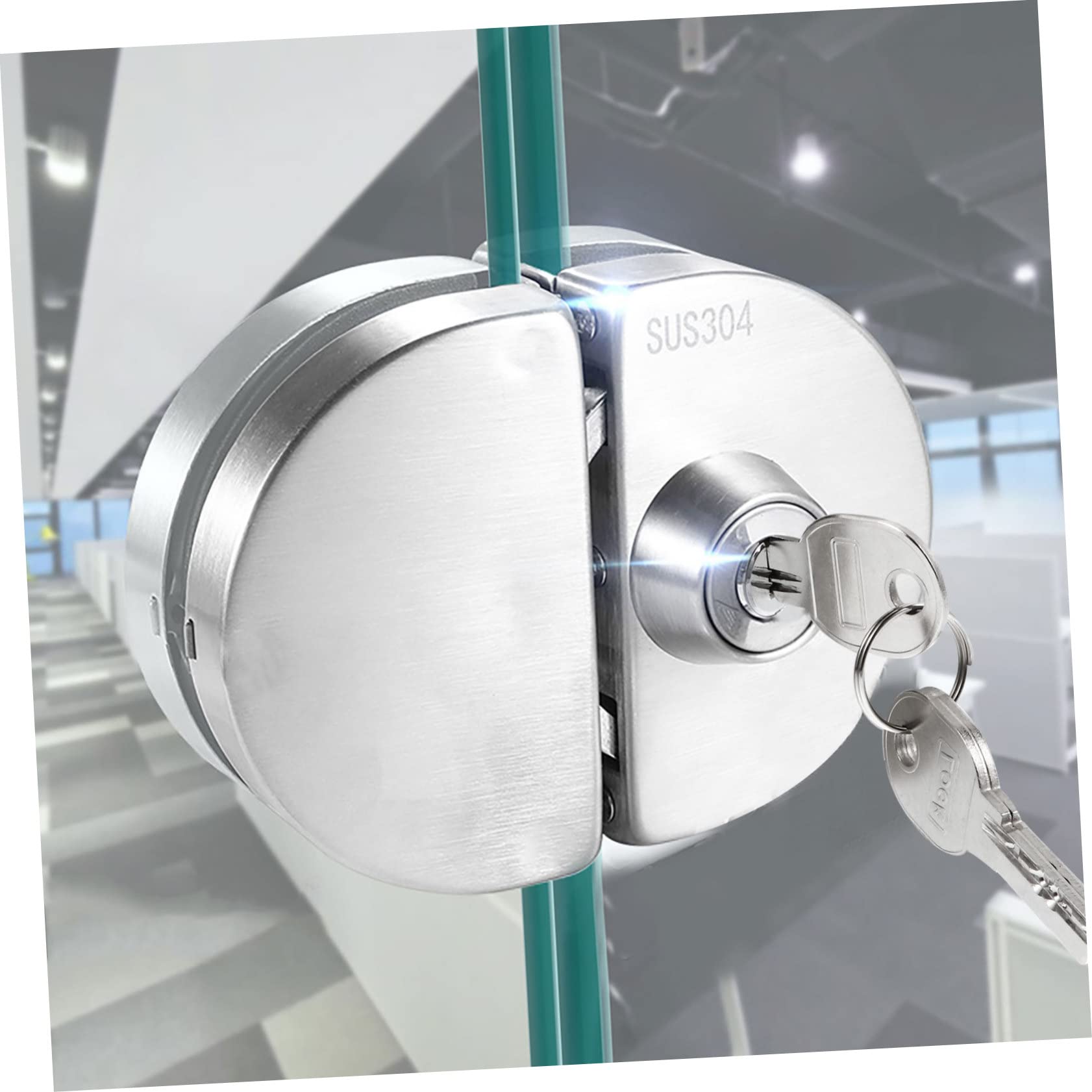 DOITOOL Serrure de Porte Vitrée Robuste en Acier Inoxydable Argenté avec Double Pêne pour Porte Double Battante, Sécurité Renforcée et Performance Fiable pour Maison Familiale