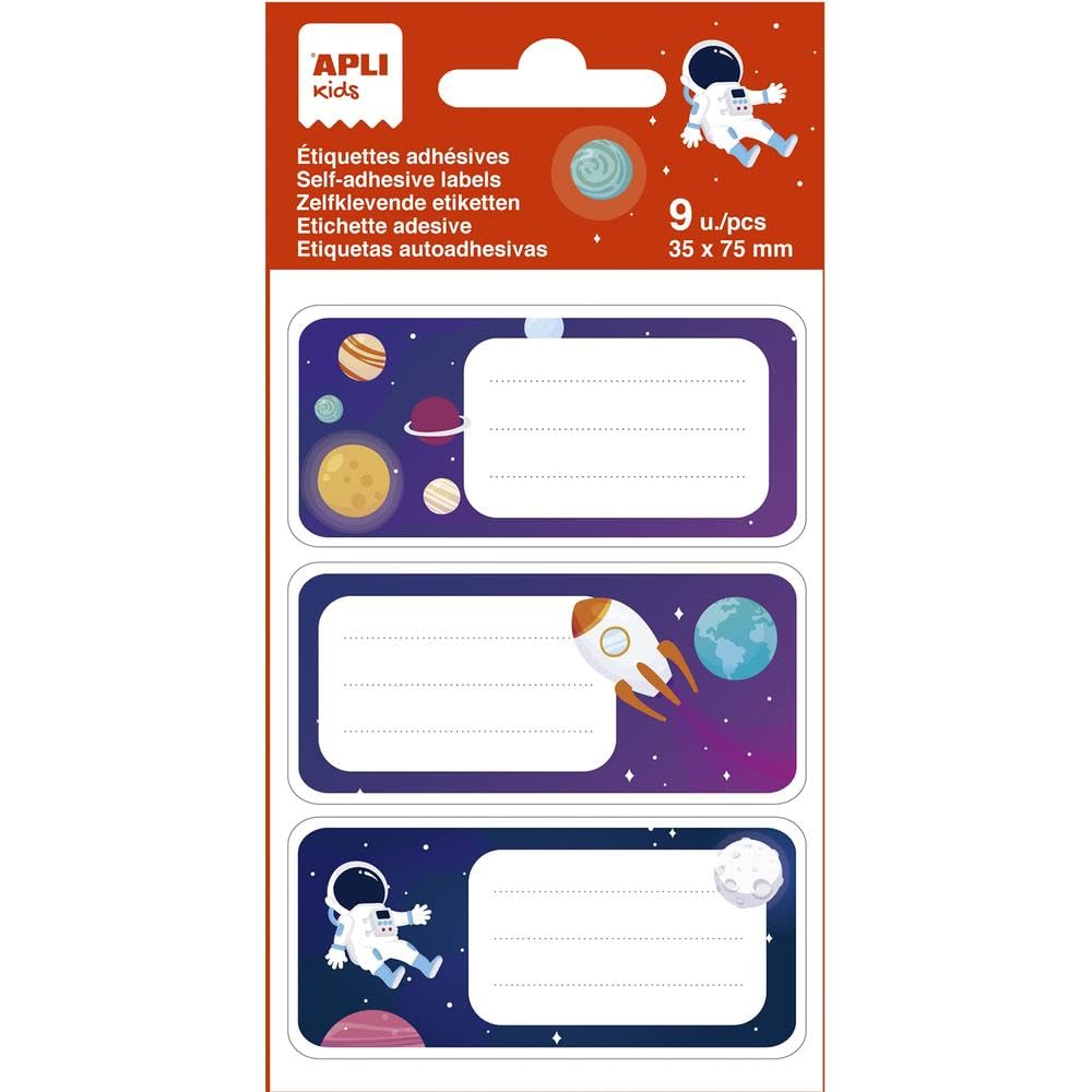 APLI Kids 19017 Planets School Labels - Ideal for Books and Objects - 3 Different Designs - 9 Labels