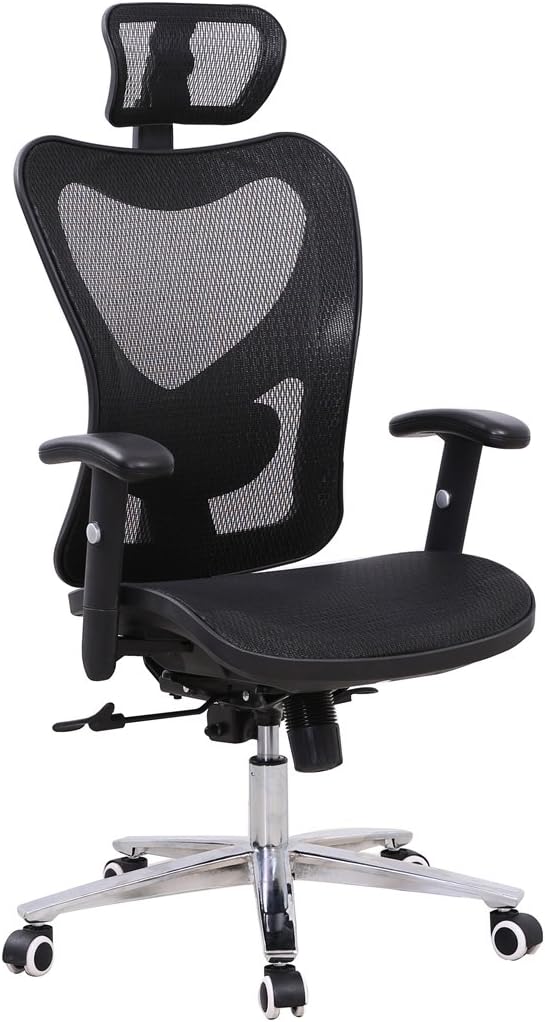 FLOURISH OFFICE Contemporary Mesh High Back Office Task Chair Adj Arm 2-to-1 Synchro Lockable Back and Lumbar Support Managers Chair