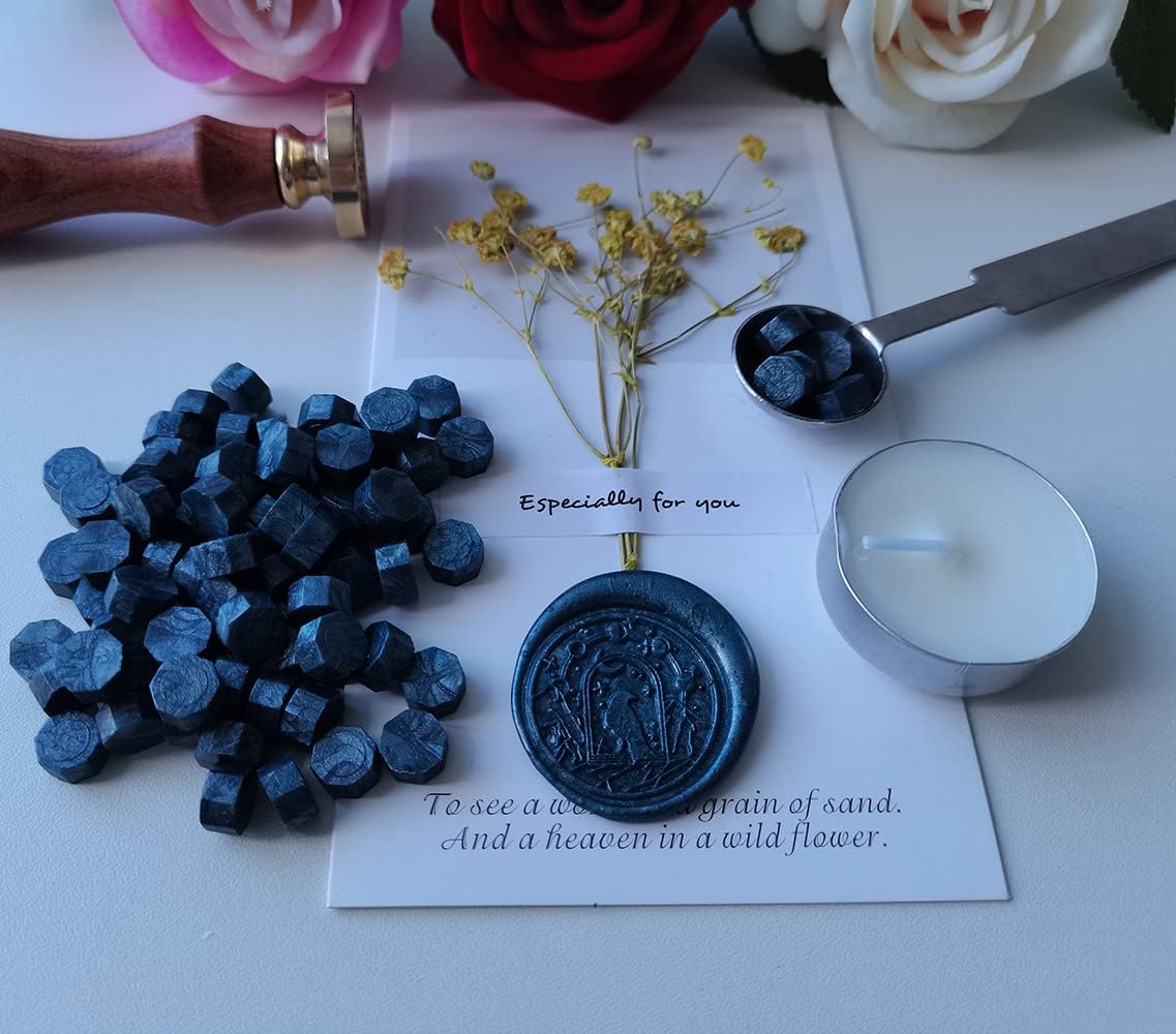 400 Pieces Sealing Wax Beads for Seal Stamp, PORXFLY Wax Seal Beads Great for Wedding Invitations, Wine Packages,Cards Envelopes, Gift Wrapping (Dark Blue)