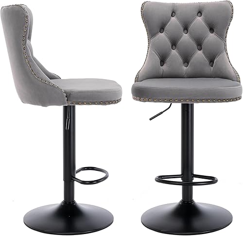 ODUSE-DAILY Juego de 2 taburetes de bar giratorios de terciopelo, altura ajustable de 25-33 pulgadas, taburetes de bar con respaldo, sillas de bar disponible en Yaxa Peru