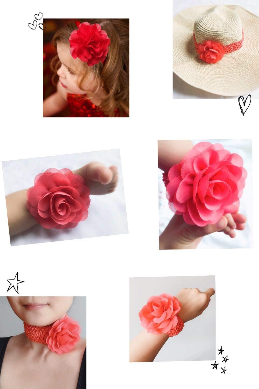 Girl Baby Hairband with Chiffon Rose Flower, 20 Colors, 1 Pcs per color, Elastic Crochet Headband for Baby, Women's Hair Accessory image 3