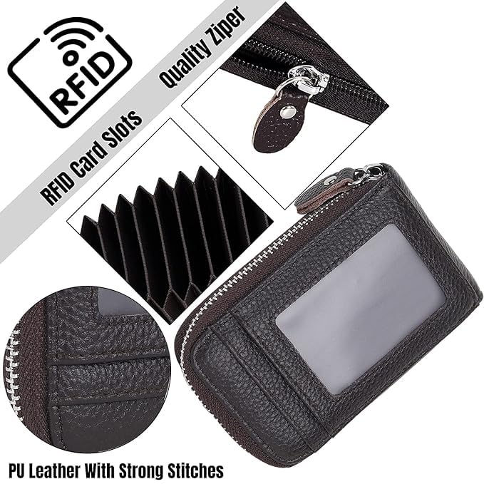 Stealodeal Coffee RFID Protector Laether ATM/Credit/Debit/Men/Women 9 Card Slots & 2 Cash Slots & 1 ID Slots Card Holder 1
